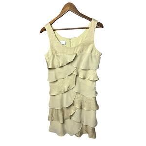 London Times Petites Gold Metallic Tiered Ruffle Sleeveless Cocktail Dress 10P